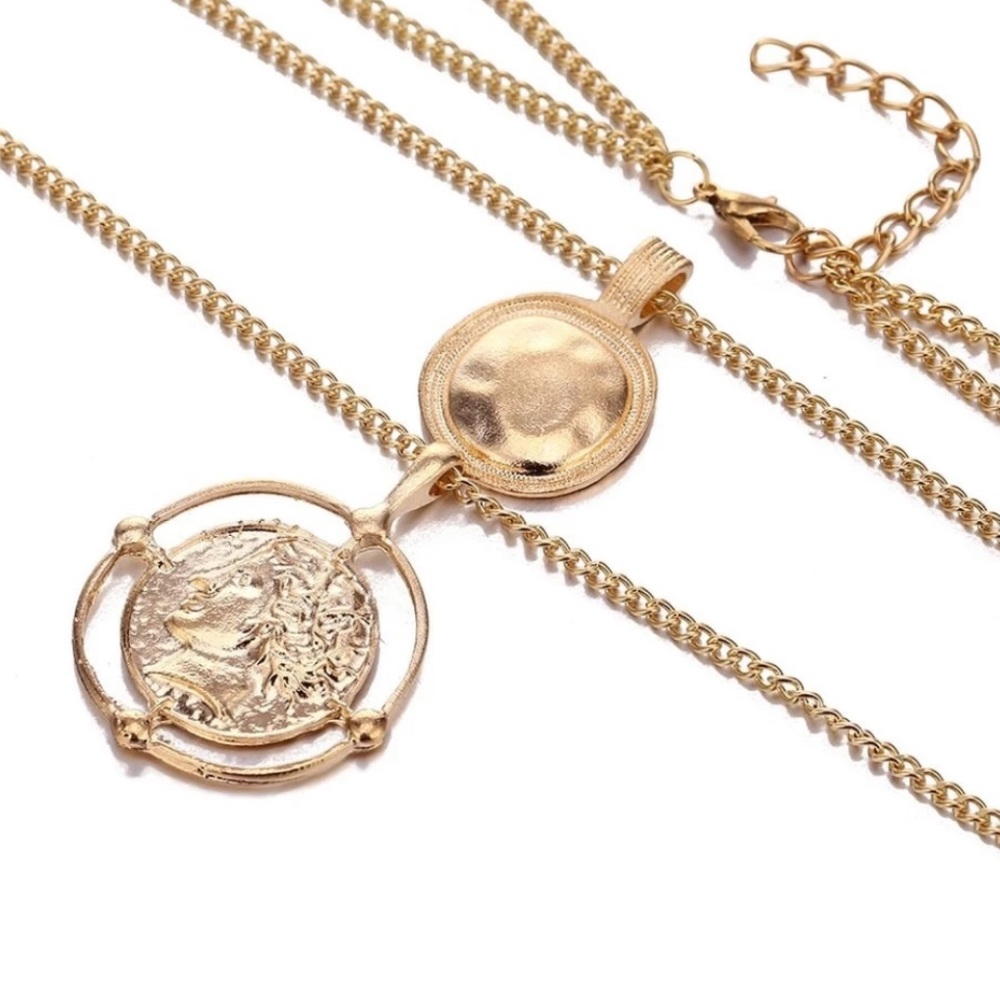 18K Gold Coin Pendant Vintage Double ChainNecklace - Picture 3 of 7